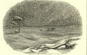 Engraving of snow storm, The Snow Storm, by Esther M. Bourne, San Francisco, 1857 