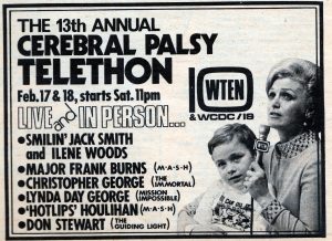 1973 advertisement for the Cerebral Palsy Teletheon, showing Ilene Woods.