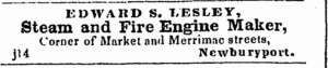 STEAM AND FIRE ENGINE MAKER ad; March 19, 1847, Newburyport Herald, Newburyport MA, page 4