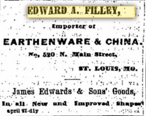 Advertising for Edward A. Filley's Earthenware and China business in 1868
