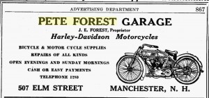 Advertisement for Pete Forest Garage, from the 1918 Manchester (NH) City Directory
