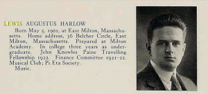1923 Harvard University Yearbook: Lewis A. Harlow