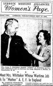 Newspaper clipping from Lubbock TX newspaper showing Cpl. Mullens while he was stations in England [see story for details].