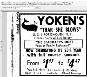 25th anniversary ad for Yokens 1972