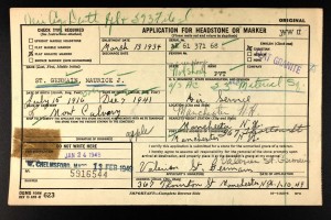 Marker Request for Maurice St. Germain by his father in 1949.