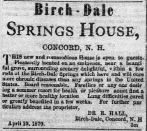 1876 advertisement for the Birch-dale Spring House. 