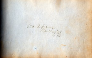 Signature of Etta Canis, owner of the 1873 Autograph Book written about here