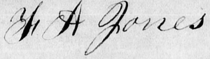 F.A. Jones signature from his 1869 passport application.