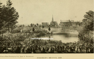 Firemen's Muster 1859 in Manchester NH, from a rare painting by Col. John B. Bachelder.