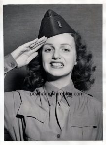 1943 photograph of Ilene Woods, in uniform after she was commissioned an honorary First Lieutenant of the 22nd Coast Artillery.