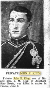 KING, Pvt John E newspaper Courier 20 June 1918
