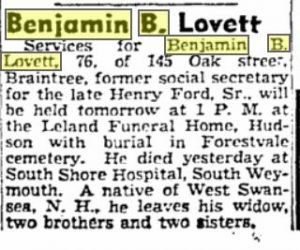 Lovett obituary 1952