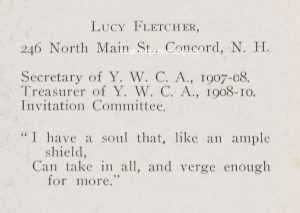From the 1910 Radcliffe College yearbook, Lucy N. Fletcher's listing.