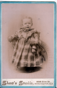 Mabel E. Shaw, 1 year old, taken by her father at Shaw Studio, Manchester NH