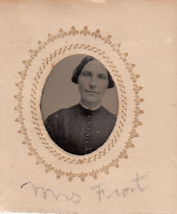 Mrs. Oriseville Sarah (Fisher) Frost of Peterborough NH, from a gem sized tintype photograph