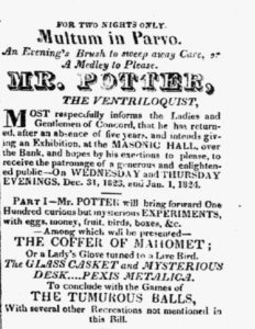 Notice in the New Hampshire Patriot <br> and State Gazette of 29 December <br> 1823 announcing "Mr. Potter."