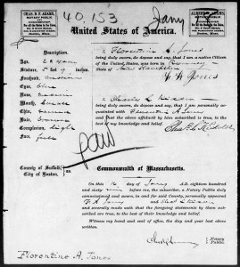 1869 Passport application of Florentine A. Jones