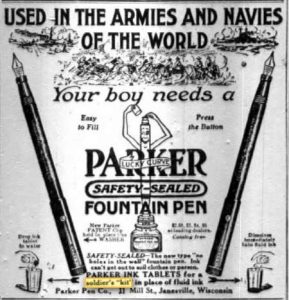 Chicago Daily Tribune ad from 1918 for Parker fountain pens. 