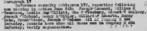 Snippet of official A cablegram from General HQ, AEF France, June 7, 1918 states there were eleven soldiers missing in Action