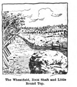 Sketch of "The Wheatfield" at Gettysburg where Col. Cross fought and died.