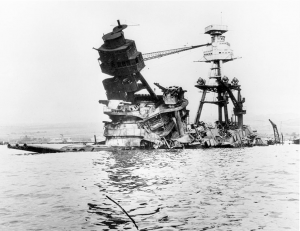 USS Arizona following the attack on Pearl Harbor.