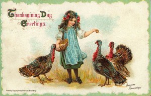 victorian girl feeding turkeys