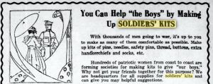 A Burlington Free Press newspaper notice of 1918 urging citizens to make soldier's kits. 