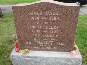 Photograph of Basquil tombstone in St. Joseph Cemetery, taken May 2014. Copyright Janice Webster Brown