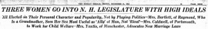 December 31, 1922 Boston Herald headline on the three women elected to the NH legislature