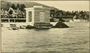 Photograph of Endicott Rock in 1893 from "Commission for the Preservation, Protection and Appropriate Designation of the Endicott Rock at the Weirs in the Town of Laconia, 1893
