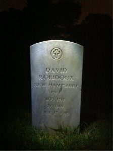Photograph of David Robidoux's gravestone at Arlington National Cemetery.