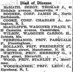Boston Herald news from 12 January 1919 announcing the death of Frederick F. Holland from disease.