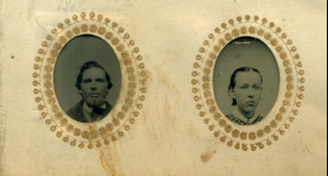 Leonard & Rosella (Phelps) Colby of Northfield and Bow, New Hampshire, from a gem sized tintype. 