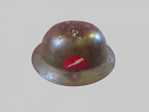 A brodie helmet of the Lightning Division during World War I.