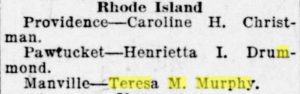 Newspaper clipping announcing Teresa M. Murphy's death.