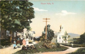 Old postcard showing a scene in Mount Holly Vermont, Rachel White's birthplace.