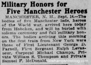 Sept. 15, 1921 newspaper notice from the Boston Post