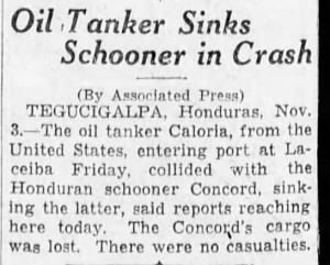 oil tanker sinks in crash