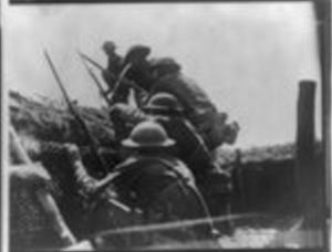 ["Over the top" doughboys emerging from trench]. Sept. 21, ca. 1918. Image. Retrieved from the Library of Congress, https://www.loc.gov/item/cph22211/.