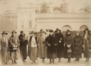 Photograph: Congress would give full consideration to the Equal Rights Amendment. They formed a Valentine's Day deputation to the President. The[y] are L to R- Mrs. Jessica Henderson,Brookline, Mass.; Mrs. Anne Archbold, Maine; Mrs. Wm. Draper, Maine; Sallie Hovey, New Hampshire; Hazel Mac Kaye, Mass.; Gail Laughlin, Maine; Mrs. Ernest Schelling, Maine; Mary Kelly Macarty, Mass.; Mrs. H.O. Havemeyer, Conn.; Elsie Hill, Conn. Part of Records of the National Woman's Party, Library of Congress, Manuscript Division, Washington D.C., Digital ID: http://hdl.loc.gov/loc.mss/mnwp.160008
