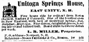 Unitoga Springs advertisement from Boston Traveler (Boston MA), page 4, Monday, July 26, 1875
