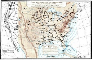 Signal Corps Weather Map, from Daily Bulletin of Weather-Reports, Synopses, Probabilities And Facts, for the month of March 1873; Washington, Government Printing Office