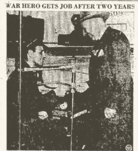 Photograph of Christos H. Karaberis seated in a bus, with Niles Persons the company manager. Reportedly this was Christos' first after 2 years out of the US Army. From May 28, 1947 Kingston Daily Freeman, photo page 5